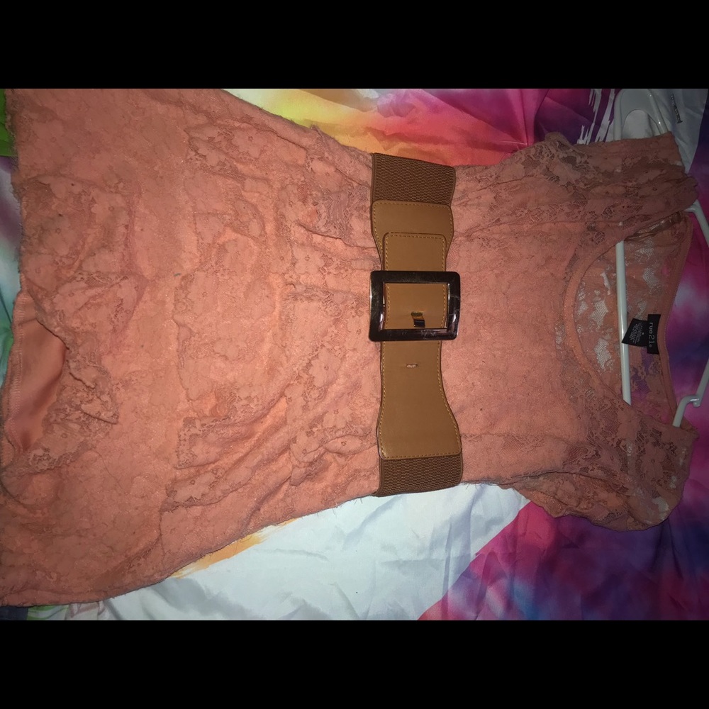 Pink lacy shirt with belt